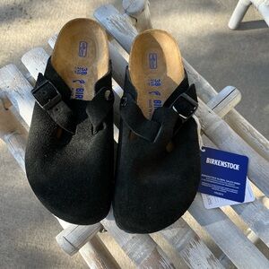 Birkenstock Boston black soft foot bed mule clog shoes size 7.5.